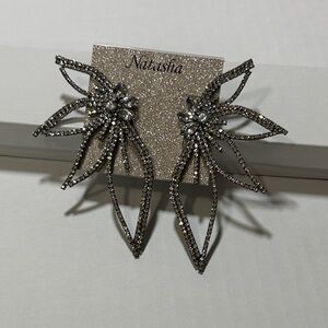 Natasha Couture Dazzling Silver Floral Earrings